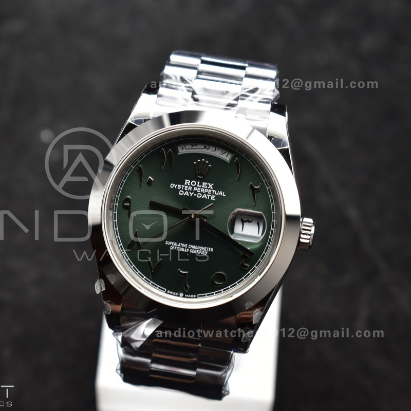 DayDate 40 SS GMF 904L Steel Green Dial Arabic Markers On President Bracelet A2836